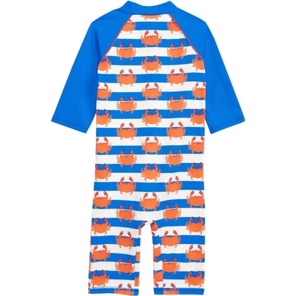 NWT Mini Boden Crab Rash Guard Sunsuit Blue Orange Swim One Piece Baby (3-6 M)